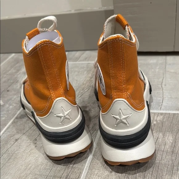Orange High-Top Sneakers with White Laces - Picture 3 of 4